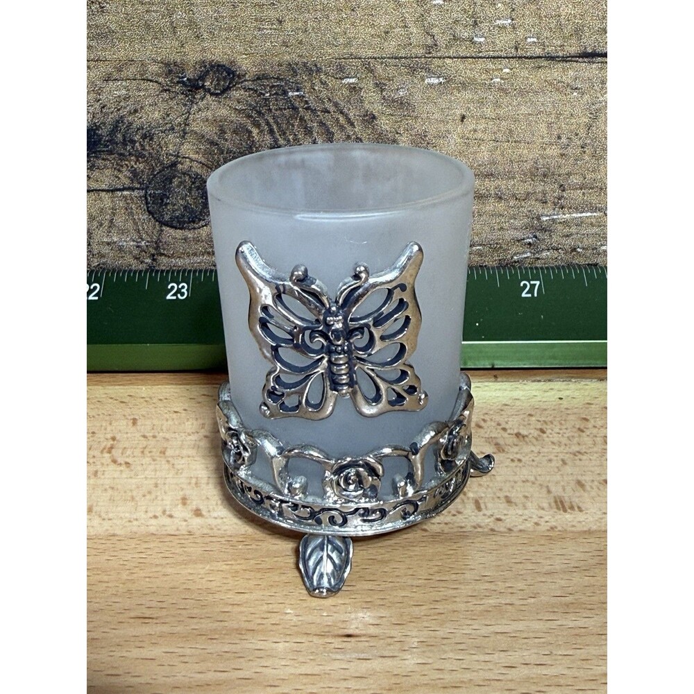 🔥Vintage Elegant Candle Holder Frosted Votive Silver Tone Metal